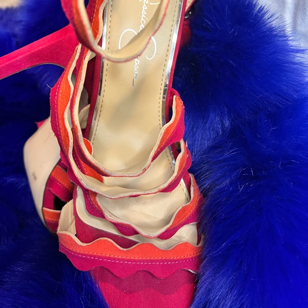 Orange/Fuchsia Suede heels